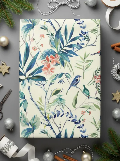 Bird Floral Seamless Pattern Digital Download, Botanical Print, Tropical Flower Design, Fabric Design, Background Texture