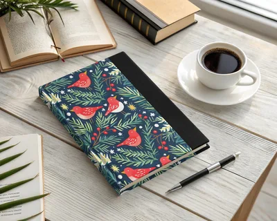 Birds Evergreen Branches With Berries Christmas Night Digital Pattern