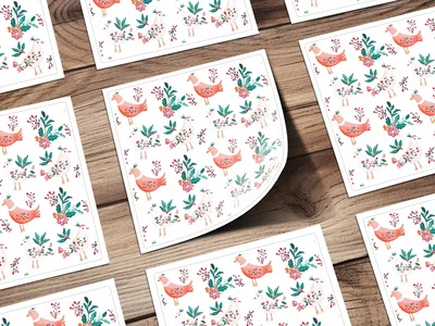Birds Flowers Repeat Pattern Nature Inspired Design Digital