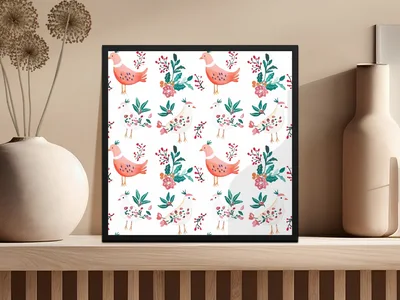 Birds Flowers Repeat Pattern Nature Inspired Design Digital