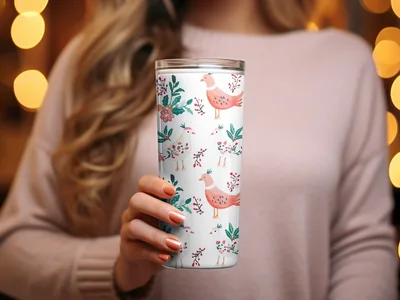 Birds Flowers Repeat Pattern Nature Inspired Design Digital