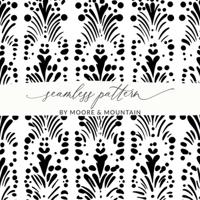 Black and White Abstract Doodle, Art Nouveau Seamless Pattern
