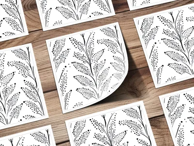 Black and White Abstract Doodle Digital Design, Geometric Pattern, Dotted Leaf Doodle