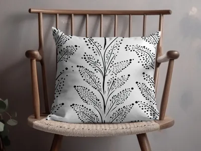 Black and White Abstract Doodle Digital Design, Geometric Pattern, Dotted Leaf Doodle