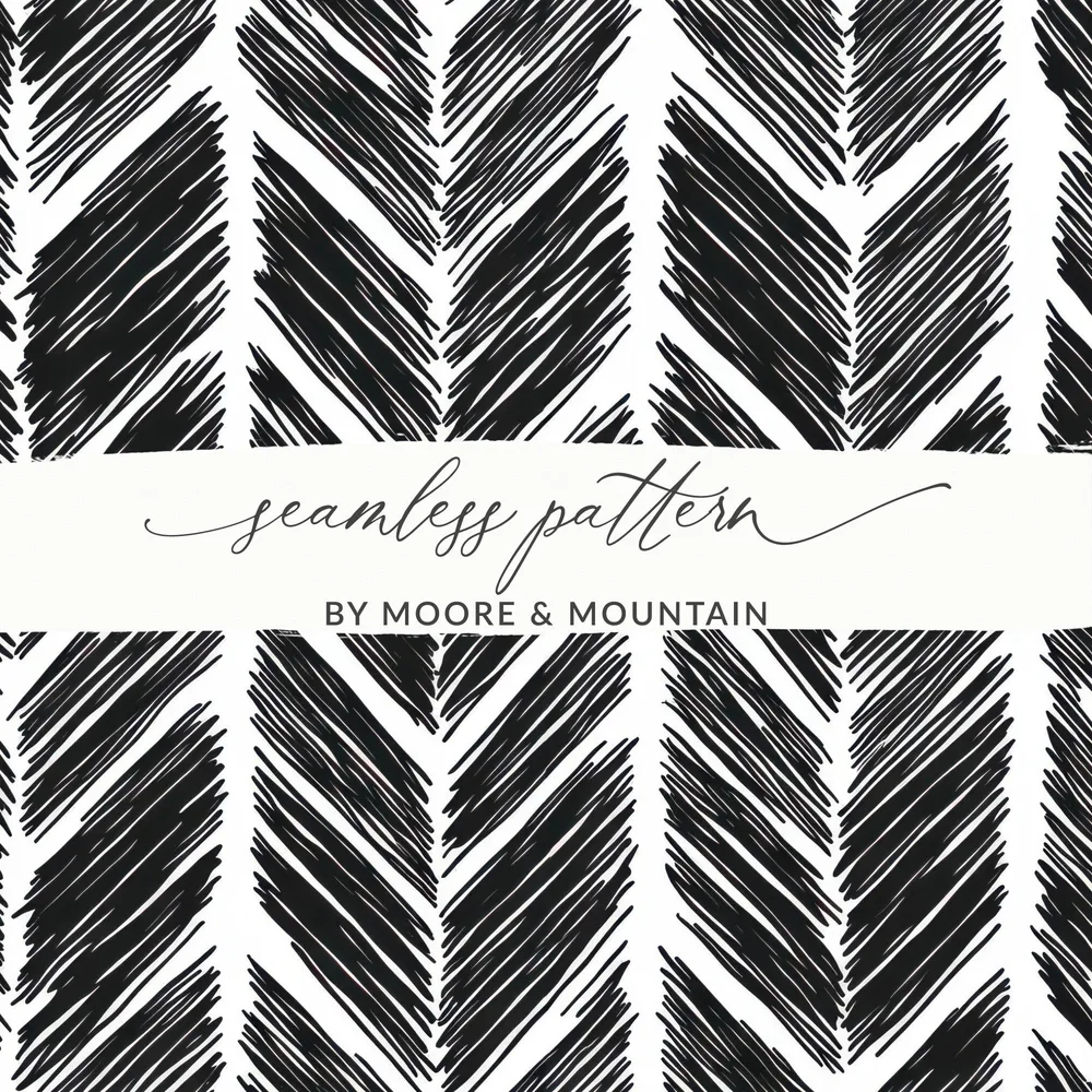 Black and White Abstract Doodle Digital Download, Feather Herringbone