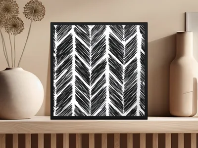 Black and White Abstract Doodle Digital Download, Feather Herringbone