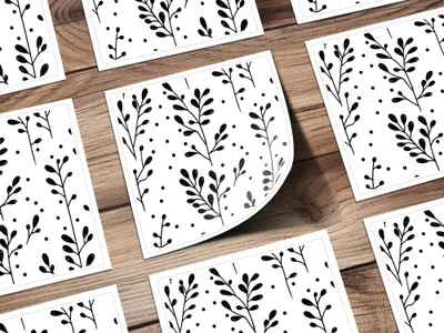 Black and White Abstract Doodle Digital Paper, Geometric Leaves Pattern, Minimalist Design, Scrapbooking Paper, Digital Background