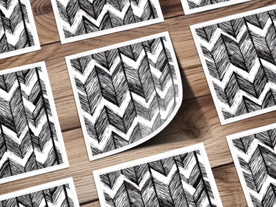 Black and White Abstract Doodle, Geometric Feather Herringbone