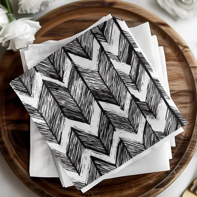 Black and White Abstract Doodle, Geometric Feather Herringbone