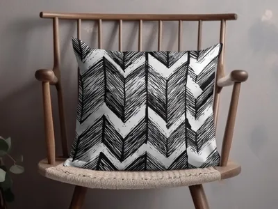 Black and White Abstract Doodle, Geometric Feather Herringbone