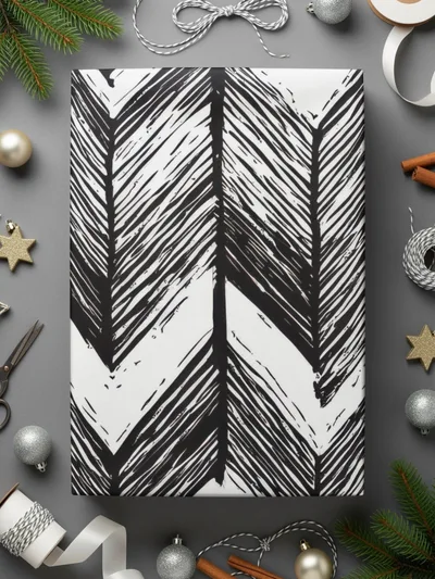 Black and White Abstract Doodle, Geometric Feather Herringbone