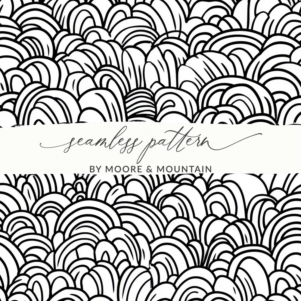 Black and White Abstract Doodle, Geometric Hills Digital Download, Modern Pattern, Seamless