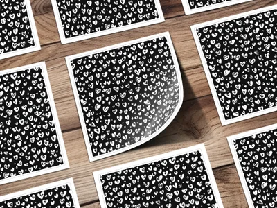 Black and White Abstract Doodle Heart Digital Paper, Cute Black Hearts Seamless Pattern