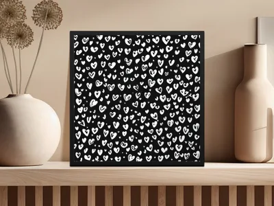 Black and White Abstract Doodle Heart Digital Paper, Cute Black Hearts Seamless Pattern