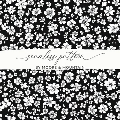Black and White Floral Doodle, Abstract Digital Paper, Flower Pattern, Modern Design, Seamless Printable, Commercial Use