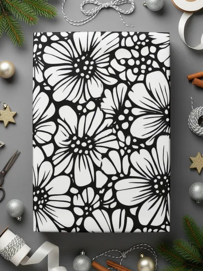 Black and White Floral Doodle, Abstract Digital Paper, Seamless Pattern, Modern Fabric Design, DIY Craft Project, Scrapbook, Digital