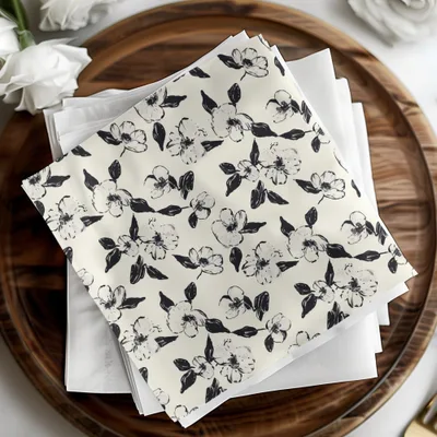 Black and White Floral Pattern, Seamless Flower Digital Paper, Magnolia Blossom, Digital Background, Fabric Design, Scrapbooking
