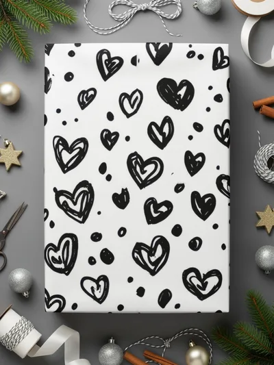 Black and White Hearts Doodle, Abstract Digital Pattern, Seamless Heart Design, Love Digital Paper, Scrapbook Paper Digital, Heart Pattern