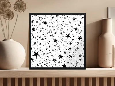 Black and White Star Doodle, Abstract Digital Paper, Modern Geometric Seamless Pattern, Celestial Printable Art, Stars Background