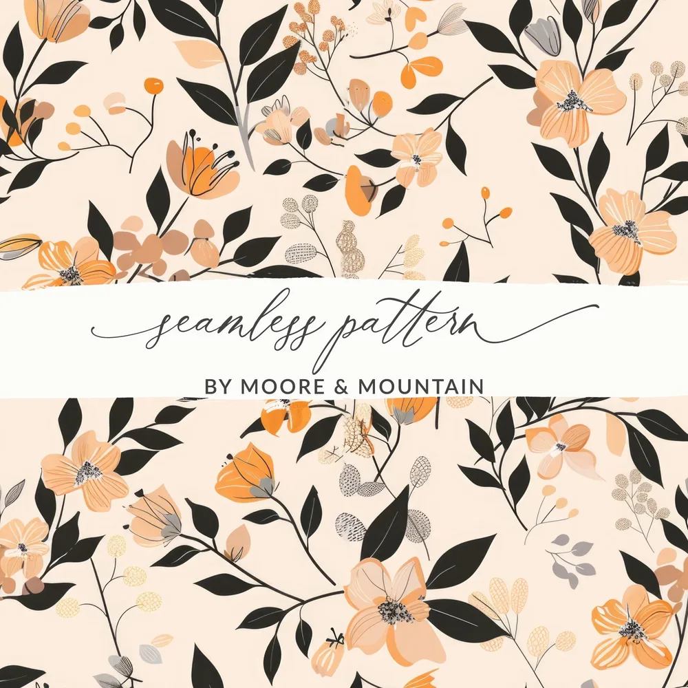 Black Boho Wildflower Seamless Pastel Modern Wildflowers