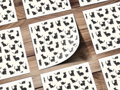 Black Cat Digital Paper, Kitten Seamless Pattern, Cute Animal Illustration, Digital Backgrounds, Scrapbooking, Crafts, Fabric, Commercial