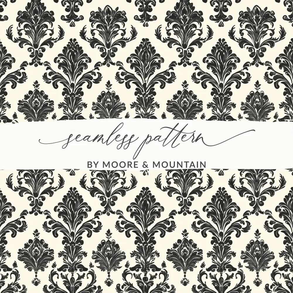 Black Damask Vintage Ornament Classic Repeating Background Design Digital