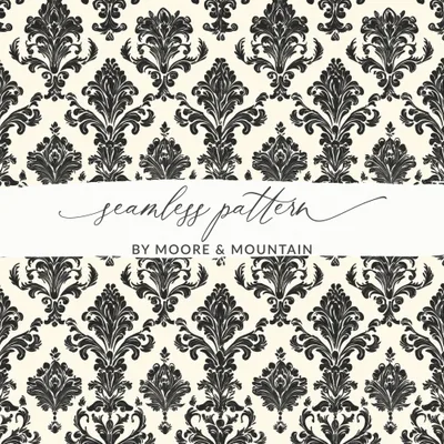Black Damask Vintage Ornament Classic Repeating Background Design Digital