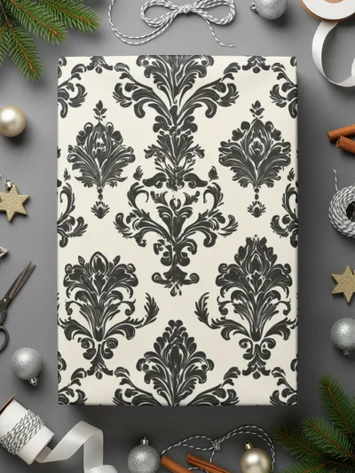 Black Damask Vintage Ornament Classic Repeating Background Design Digital