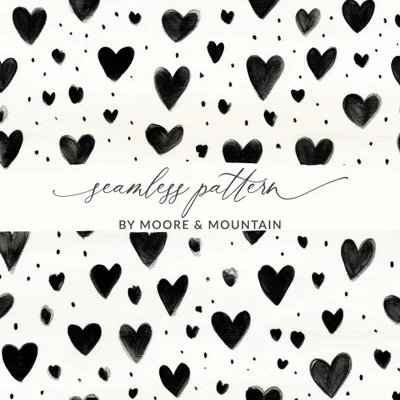 Black Heart Digital Paper, Seamless Pattern, Grunge Texture, Love Clipart, Scrapbook Paper, Fabric Design, Digital Background