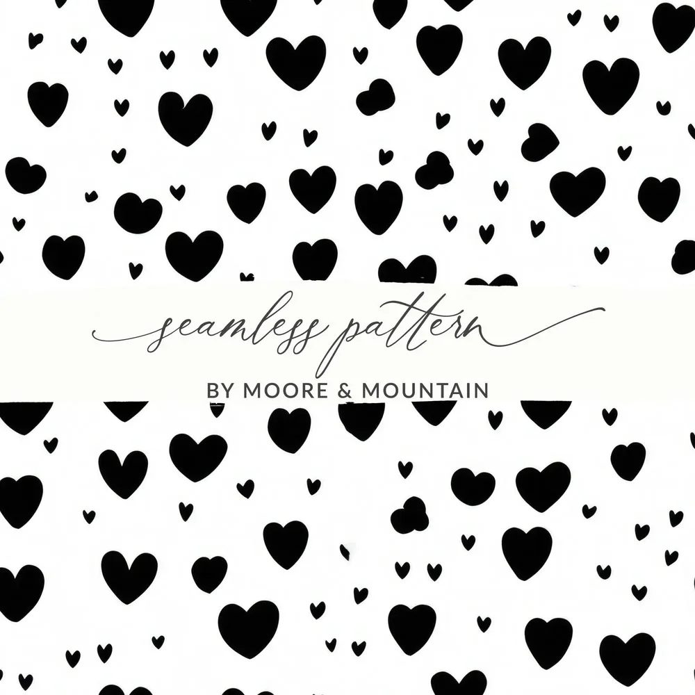 Black Hearts Pattern Digital Paper, Seamless Heart Background, Trendy Digital Paper, Love Pattern JPEG, Commercial Use - Moore and Mountain