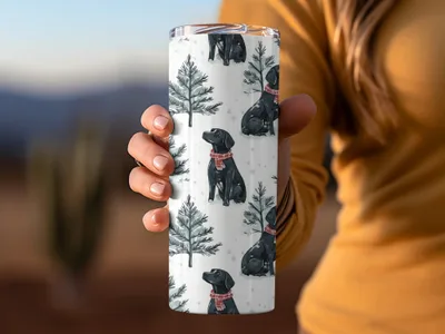 Black Labrador Winter Digital Art, Christmas Dog Pattern, Holiday Pet Print, Neutral Wallpaper, Scandinavian Dogs Decor