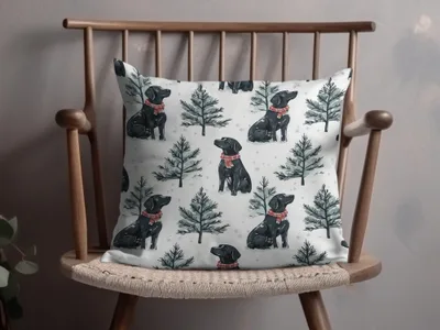 Black Labrador Winter Digital Art, Christmas Dog Pattern, Holiday Pet Print, Neutral Wallpaper, Scandinavian Dogs Decor