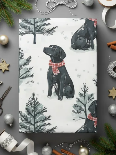 Black Labrador Winter Digital Art, Christmas Dog Pattern, Holiday Pet Print, Neutral Wallpaper, Scandinavian Dogs Decor