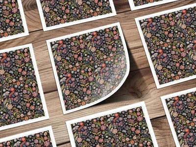 Black Multicolor Flowers Leaves Digital Pattern Seamless