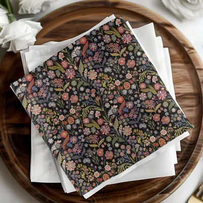 Black Multicolor Flowers Leaves Digital Pattern Seamless
