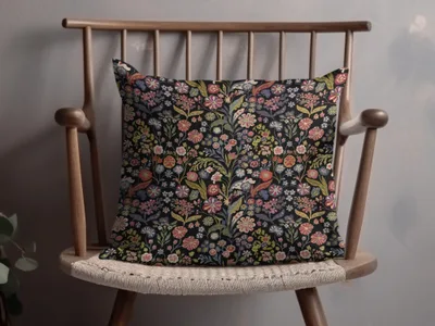 Black Multicolor Flowers Leaves Digital Pattern Seamless