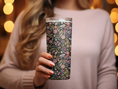 Black Multicolor Flowers Leaves Digital Pattern Seamless