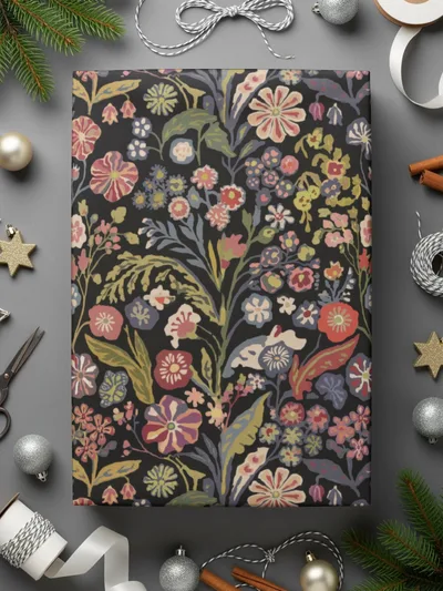 Black Multicolor Flowers Leaves Digital Pattern Seamless