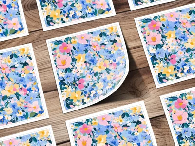 Blue Acrylic Floral Seamless Pastel Floral Garden Digital Pattern | Painterly Design for Printables & Crafts