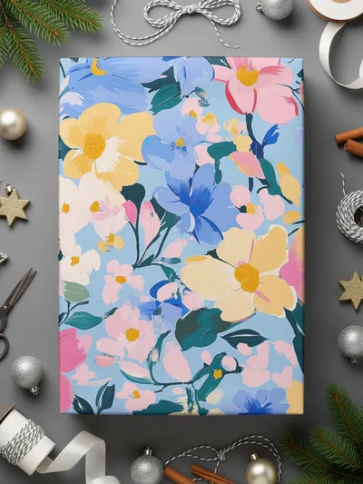 Blue Acrylic Floral Seamless Pastel Floral Garden Digital Pattern | Painterly Design for Printables & Crafts