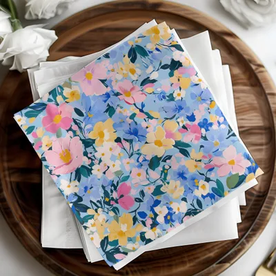 Blue Acrylic Floral Seamless Pastel Floral Garden Digital Pattern | Painterly Design for Printables & Crafts