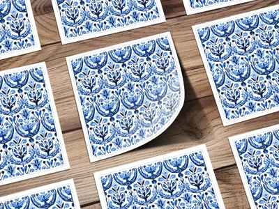 Blue and White Floral Pattern Seamless Vector Background Digital
