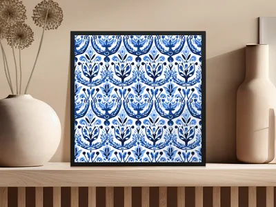 Blue and White Floral Pattern Seamless Vector Background Digital