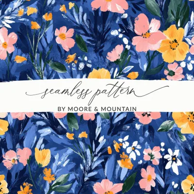 Blue Botanical Bliss Colorful Floral Art Print Digital