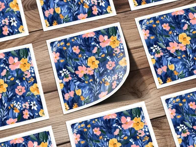 Blue Botanical Bliss Colorful Floral Art Print Digital