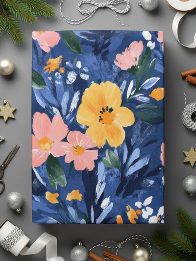 Blue Botanical Bliss Colorful Floral Art Print Digital