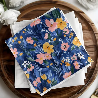 Blue Botanical Bliss Colorful Floral Art Print Digital