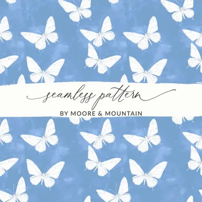 Blue Butterfly Digital Paper, Seamless Butterfly Pattern, Butterfly Background, Commercial Use, Digital Download for Print on Demand