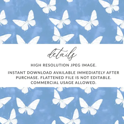 Blue Butterfly Digital Paper, Seamless Butterfly Pattern, Butterfly Background, Commercial Use, Digital Download for Print on Demand