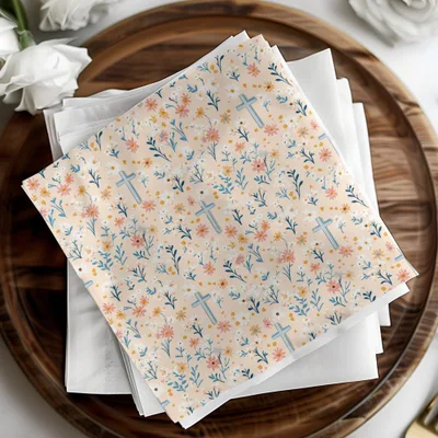 Blue Cross Floral Digital Paper, Spring Flowers Seamless Pattern, Easter Design, Religious Fabric Print, Christian Background